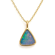 Australian Opal Doublet Pendant Necklace, Uneven Shape, Open Back, Solid Gold with Chain