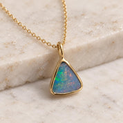Australian Opal Doublet Pendant Necklace, Uneven Shape, Open Back, Solid Gold with Chain - view 2