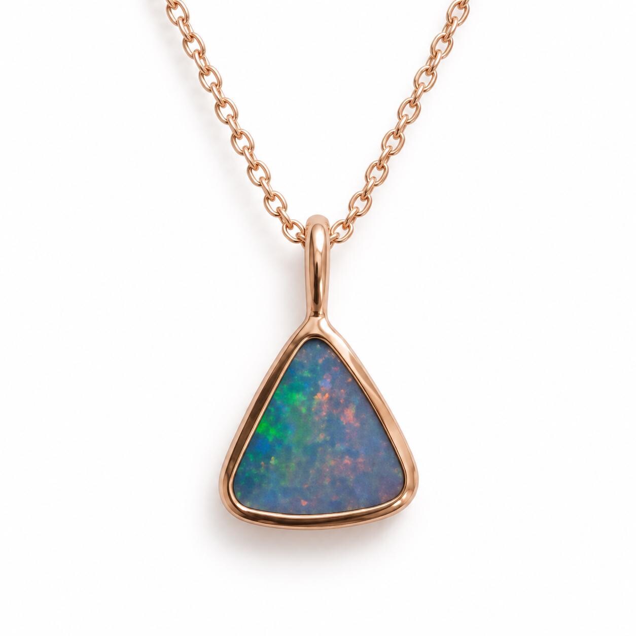 Australian Opal Doublet Pendant Necklace, Uneven Shape, Open Back, Solid Gold with Chain - view 3