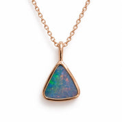 Australian Opal Doublet Pendant Necklace, Uneven Shape, Open Back, Solid Gold with Chain - view 3