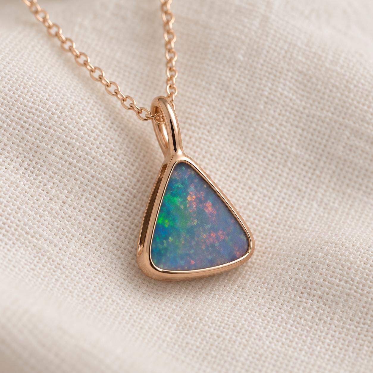 Australian Opal Doublet Pendant Necklace, Uneven Shape, Open Back, Solid Gold with Chain - view 4