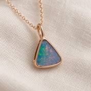 Australian Opal Doublet Pendant Necklace, Uneven Shape, Open Back, Solid Gold with Chain - view 4