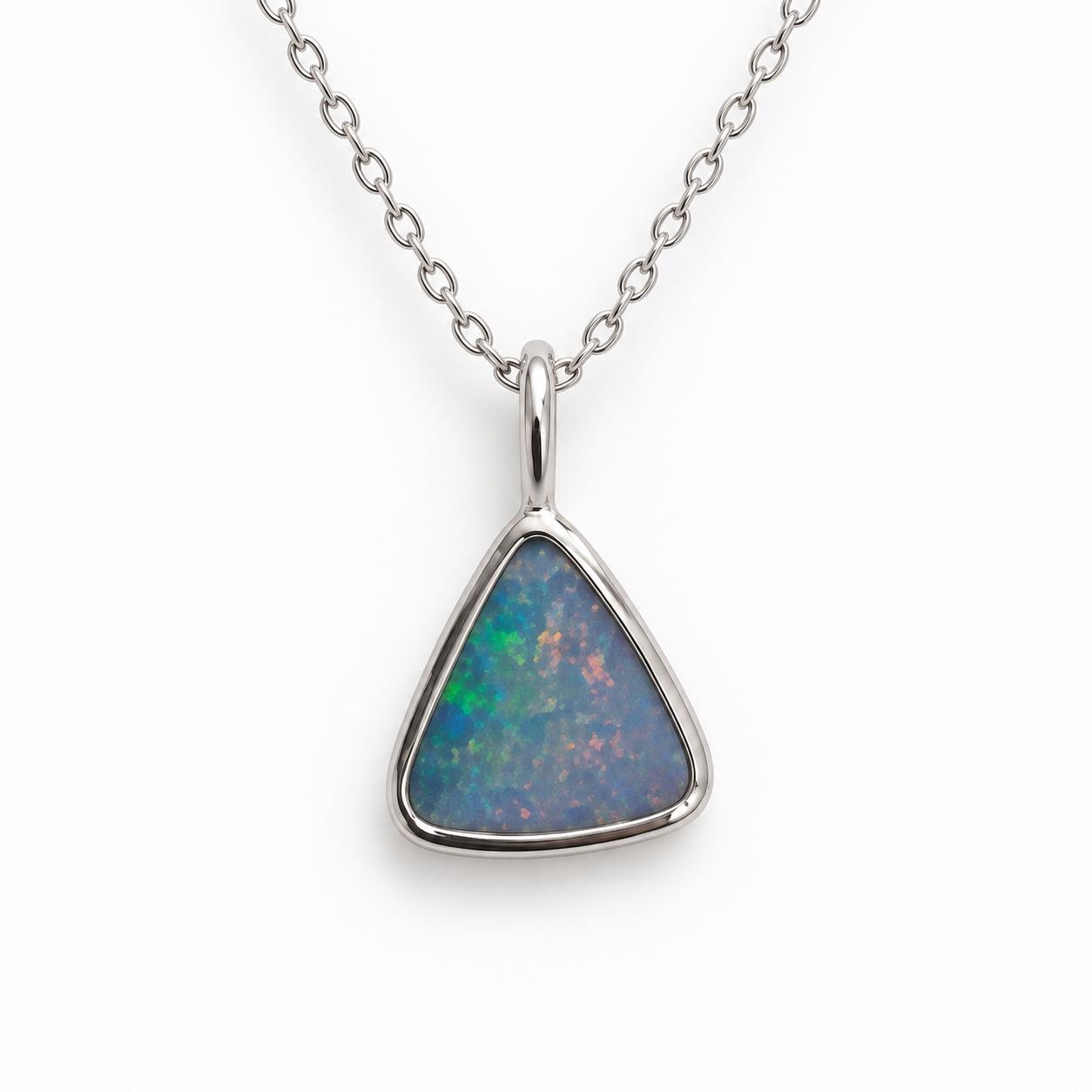 Australian Opal Doublet Pendant Necklace, Uneven Shape, Open Back, Solid Gold with Chain - view 5