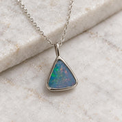 Australian Opal Doublet Pendant Necklace, Uneven Shape, Open Back, Solid Gold with Chain - view 6