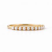 Freshwater Pearl Band Ring, 2mm White Pearls, 9K 14K 18K Solid Gold - view 3