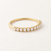 Freshwater Pearl Band Ring, 2mm White Pearls, 9K 14K 18K Solid Gold - view 6