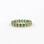Natural Oval Emerald Wedding Band, 14K Gold Bezel Set Eternity Ring, Gemstone Stackable Rings, May - view 2