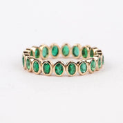 Natural Oval Emerald Wedding Band, 14K Gold Bezel Set Eternity Ring, Gemstone Stackable Rings, May - view 3