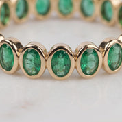 Natural Oval Emerald Wedding Band, 14K Gold Bezel Set Eternity Ring, Gemstone Stackable Rings, May - view 4