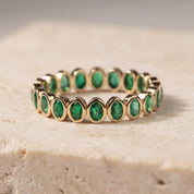 Natural Oval Emerald Wedding Band, 14K Gold Bezel Set Eternity Ring, Gemstone Stackable Rings, May - view 6