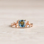 London Blue Topaz, Lab Grown Diamond Solid Gold Nature Inspired Promise Wedding December Birthstone - view 4