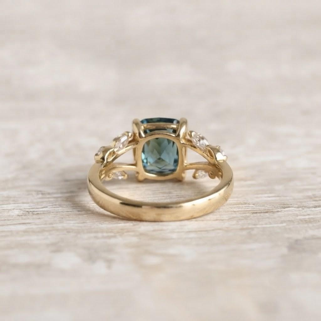 London Blue Topaz, Lab Grown Diamond Solid Gold Nature Inspired Promise Wedding December Birthstone - view 6
