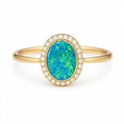 Opal Ring, Australian Boulder Doublet, Oval Halo, Lab Diamonds, 14K Gold, US 3 9, Dainty - view 2