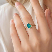 Opal Ring, Australian Boulder Doublet, Oval Halo, Lab Diamonds, 14K Gold, US 3 9, Dainty - view 3
