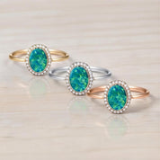 Opal Ring, Australian Boulder Doublet, Oval Halo, Lab Diamonds, 14K Gold, US 3 9, Dainty - view 6