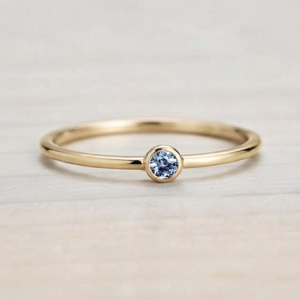Color Change Alexandrite Bezel Stacking Ring, Dainty Gold Minimalist Band, June Birthstone