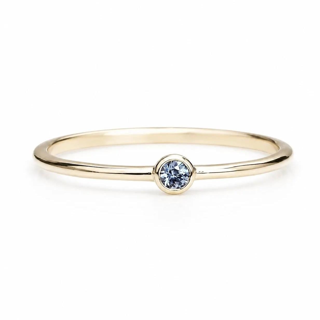 Color Change Alexandrite Bezel Stacking Ring, Dainty Gold Minimalist Band, June Birthstone - view 2