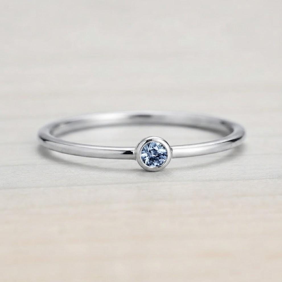 Color Change Alexandrite Bezel Stacking Ring, Dainty Gold Minimalist Band, June Birthstone - view 3
