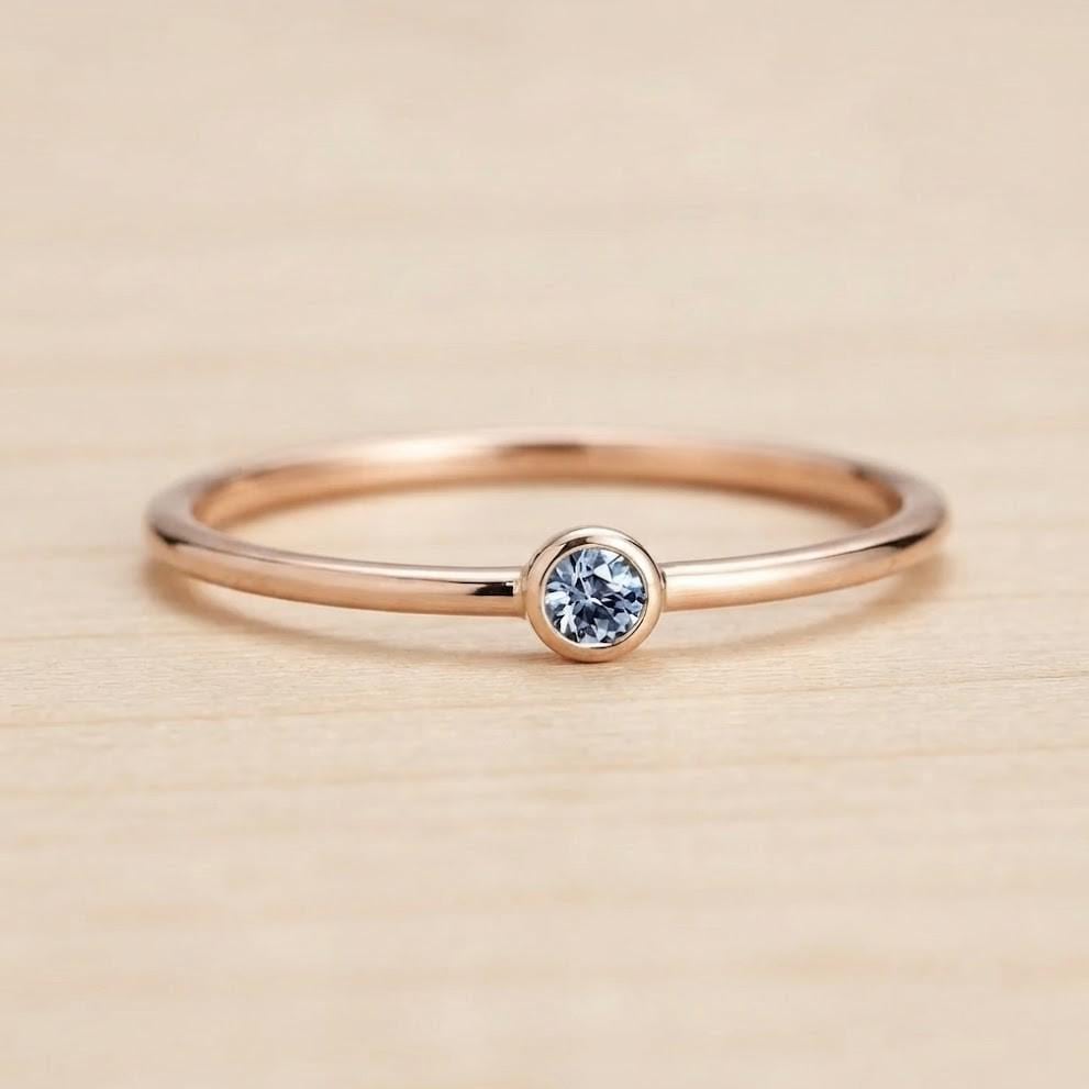Color Change Alexandrite Bezel Stacking Ring, Dainty Gold Minimalist Band, June Birthstone - view 4