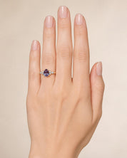 Pear Cut Chatham Alexandrite Engagement Ring, East West Marquise Diamond 14K Gold Art Deco Wedding - view 3