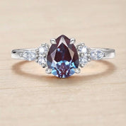 Pear Cut Chatham Alexandrite Engagement Ring, East West Marquise Diamond 14K Gold Art Deco Wedding - view 4
