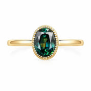 Teal Sapphire Engagement Ring, Oval Milgrain Bezel, 9K 14K 18K Solid Gold - view 2