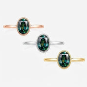 Teal Sapphire Engagement Ring, Oval Milgrain Bezel, 9K 14K 18K Solid Gold - view 5