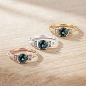 Teal Sapphire Engagement Ring, 14K Gold with Salt and Pepper Baguette Diamonds - view 4