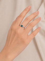 Teal Sapphire Engagement Ring, 14K Gold with Salt and Pepper Baguette Diamonds - view 5