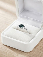 Teal Sapphire Engagement Ring, 14K Gold with Salt and Pepper Baguette Diamonds - view 6