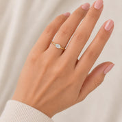 Lab Grown Diamond Pinky Ring, Gold Dainty Half Bezel Modern Thin Jewelry Oval Rings Fine