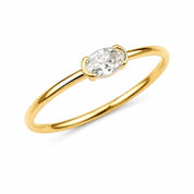 Lab Grown Diamond Pinky Ring, Gold Dainty Half Bezel Modern Thin Jewelry Oval Rings Fine - view 2