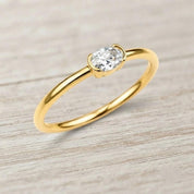 Lab Grown Diamond Pinky Ring, Gold Dainty Half Bezel Modern Thin Jewelry Oval Rings Fine - view 3