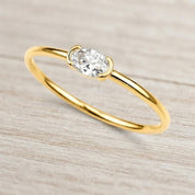 Lab Grown Diamond Pinky Ring, Gold Dainty Half Bezel Modern Thin Jewelry Oval Rings Fine - view 4