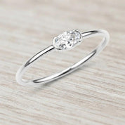 Lab Grown Diamond Pinky Ring, Gold Dainty Half Bezel Modern Thin Jewelry Oval Rings Fine - view 5