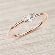 Lab Grown Diamond Pinky Ring, Gold Dainty Half Bezel Modern Thin Jewelry Oval Rings Fine - view 6