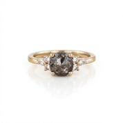 Salt And Pepper Diamond Engagement Ring, Lab Grown Diamond 14K Gold Art Deco Pinky Promise Dainty