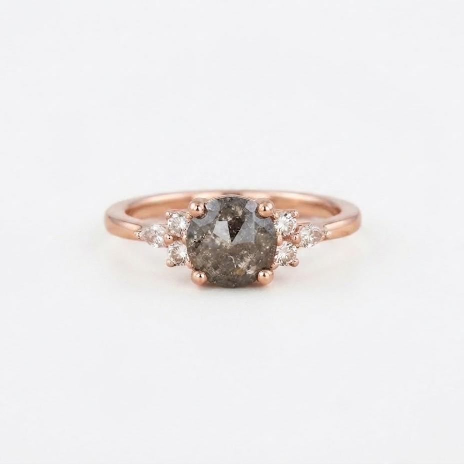 Salt And Pepper Diamond Engagement Ring, Lab Grown Diamond 14K Gold Art Deco Pinky Promise Dainty - view 2