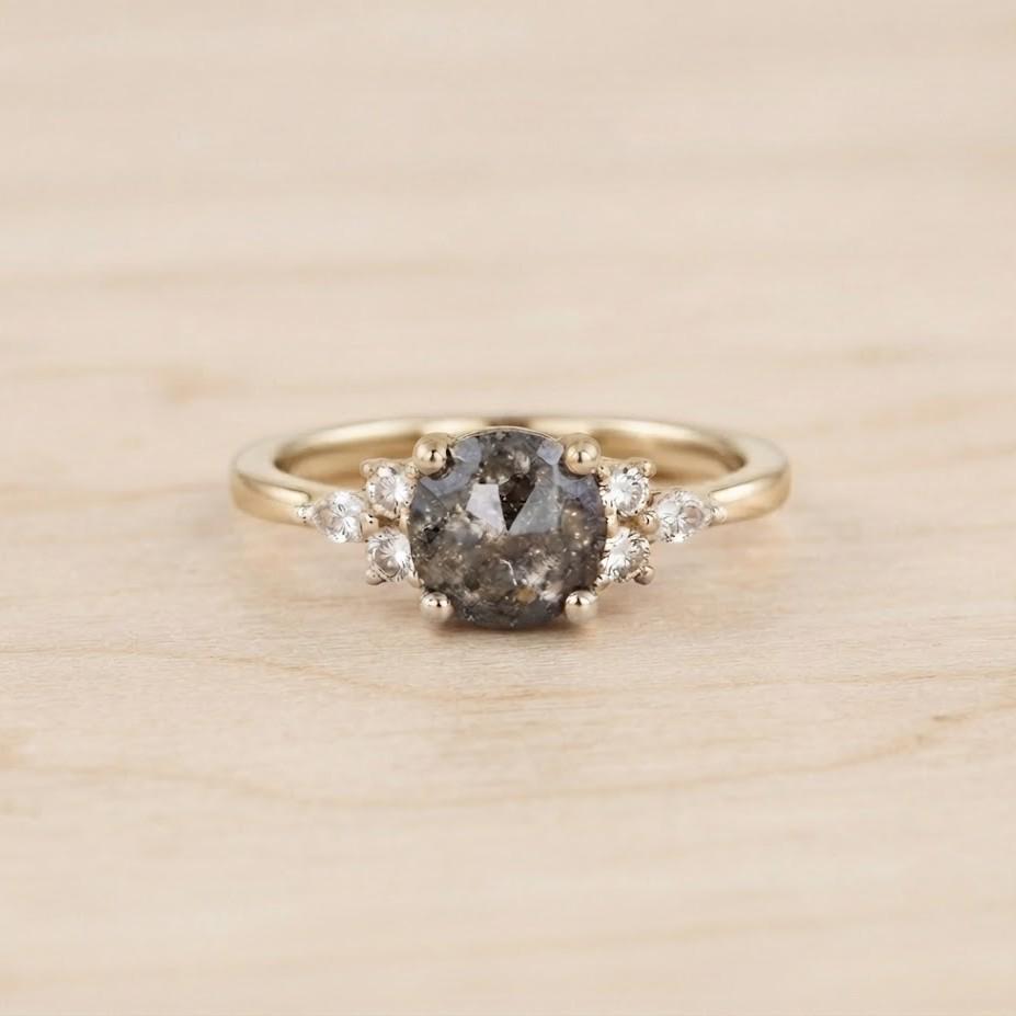 Salt And Pepper Diamond Engagement Ring, Lab Grown Diamond 14K Gold Art Deco Pinky Promise Dainty - view 3
