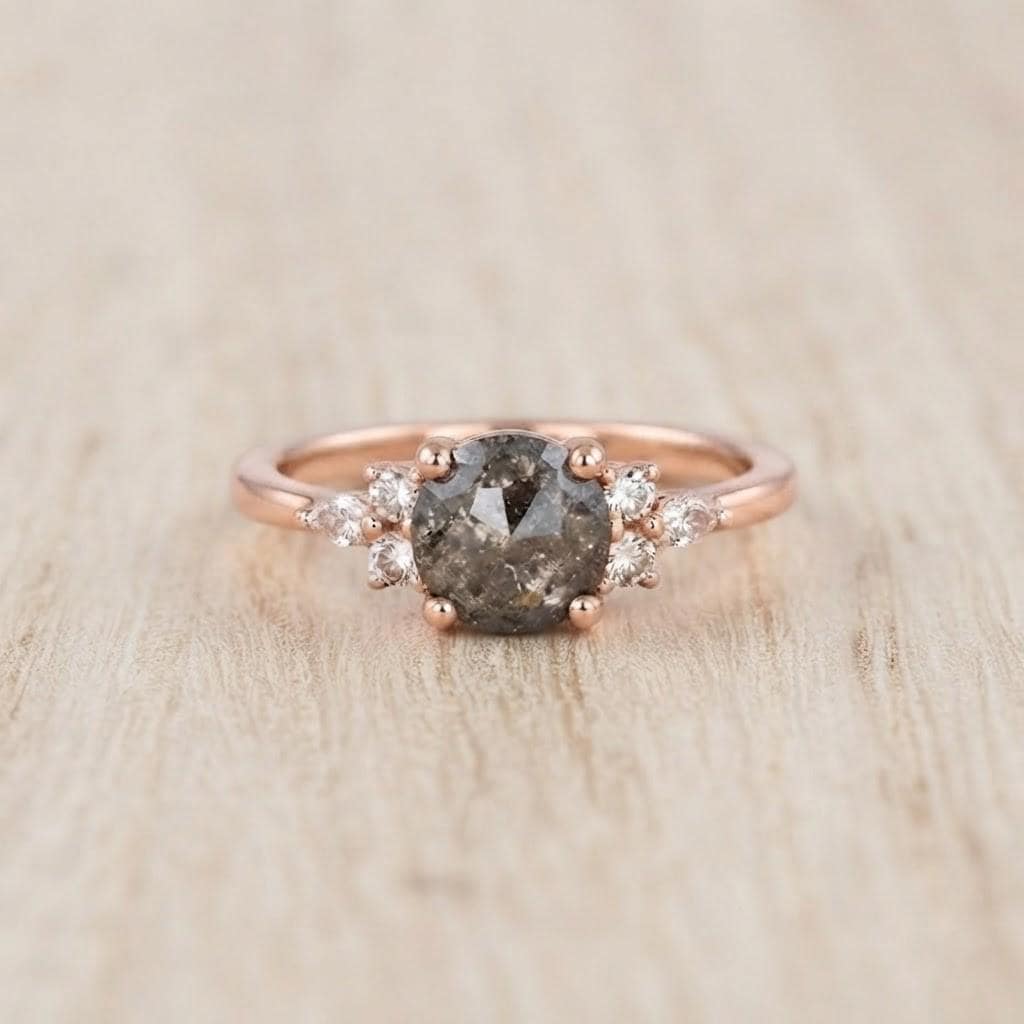 Salt And Pepper Diamond Engagement Ring, Lab Grown Diamond 14K Gold Art Deco Pinky Promise Dainty - view 5