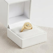 14K Gold Diamond Evil Eye Signet Ring for Women, Celestial Sunburst Design - view 4