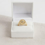 14K Gold Diamond Evil Eye Signet Ring for Women, Celestial Sunburst Design - view 5