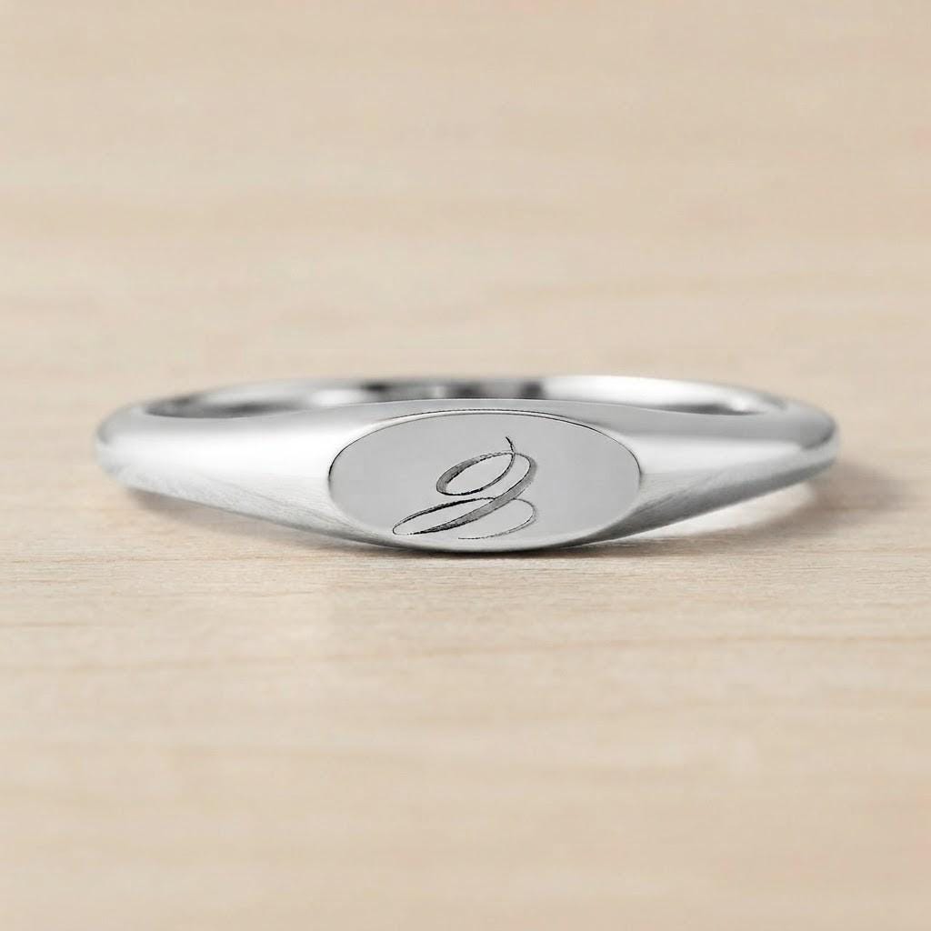 Initial Pinky Signet Ring, Engraved 14K Gold Monogram Custom Name Personalized Dainty Minimalist - view 3