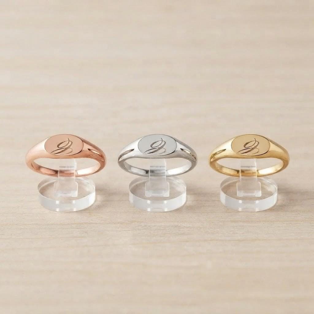 Initial Pinky Signet Ring, Engraved 14K Gold Monogram Custom Name Personalized Dainty Minimalist - view 5