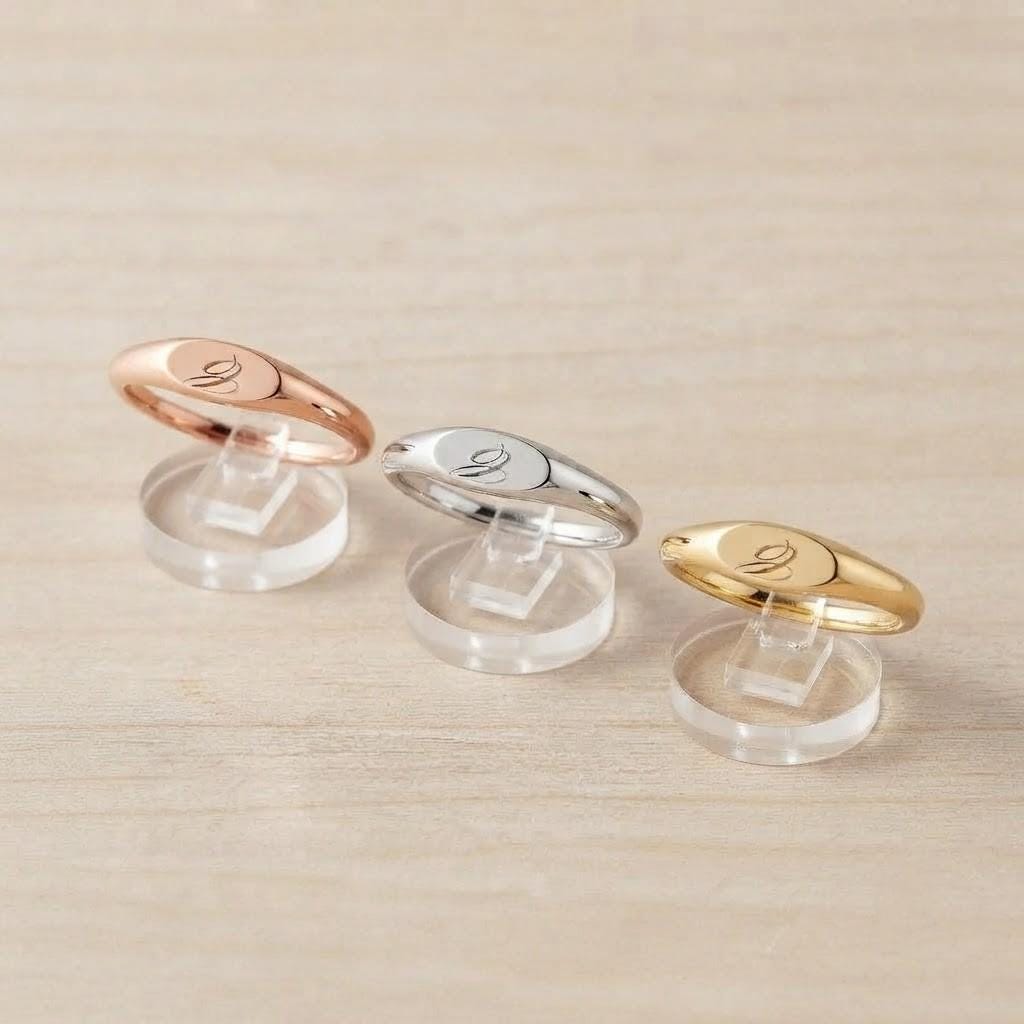 Initial Pinky Signet Ring, Engraved 14K Gold Monogram Custom Name Personalized Dainty Minimalist - view 6