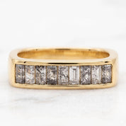 Salt and Pepper Baguette Diamond Wedding Band, Chunky Solid Gold Half Eternity Ring