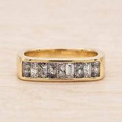 Salt and Pepper Baguette Diamond Wedding Band, Chunky Solid Gold Half Eternity Ring - view 2