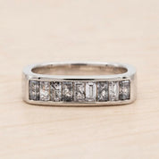 Salt and Pepper Baguette Diamond Wedding Band, Chunky Solid Gold Half Eternity Ring - view 3