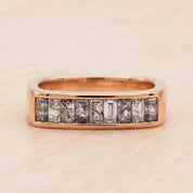 Salt and Pepper Baguette Diamond Wedding Band, Chunky Solid Gold Half Eternity Ring - view 4