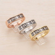 Salt and Pepper Baguette Diamond Wedding Band, Chunky Solid Gold Half Eternity Ring - view 5